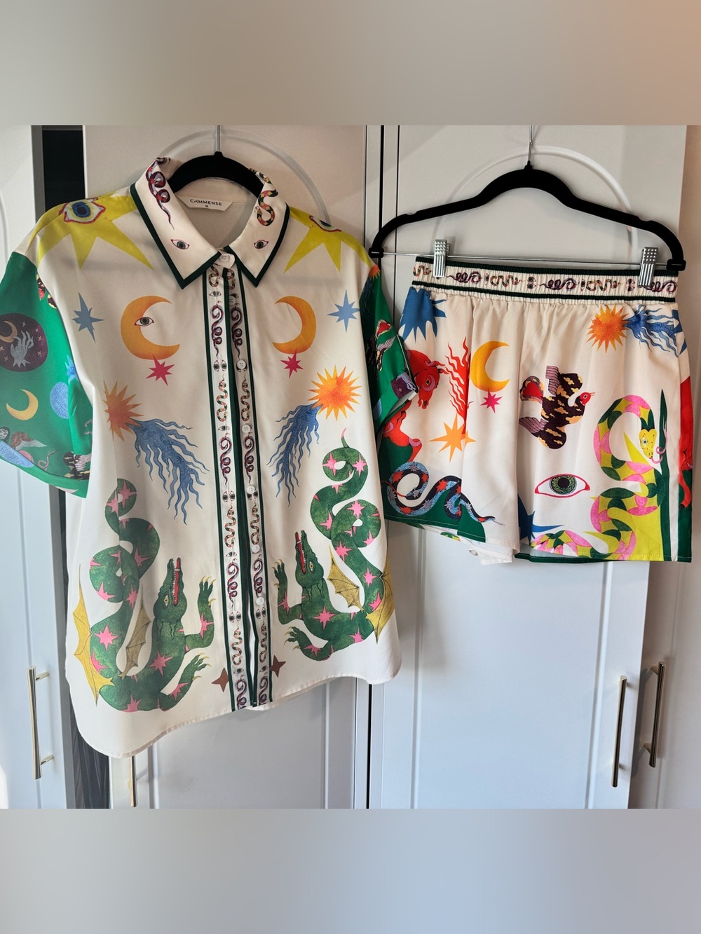 Commense Multicolor Celestial & Animal Print Button-Down Shirt Set